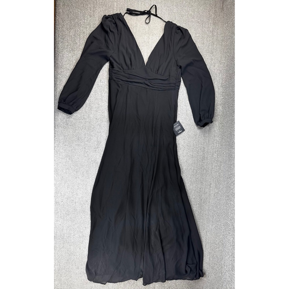 Lulus Heavenly Hues Black Maxi Dress V-Neck Long Sleeve Formal Gown 68359 Size M